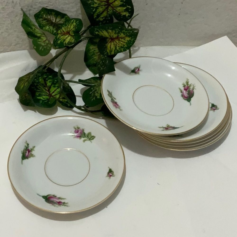 Set of 6 Vintage KYOTO China ROSEVERTE 7312 Saucers Pink Roses Gold Japan K1